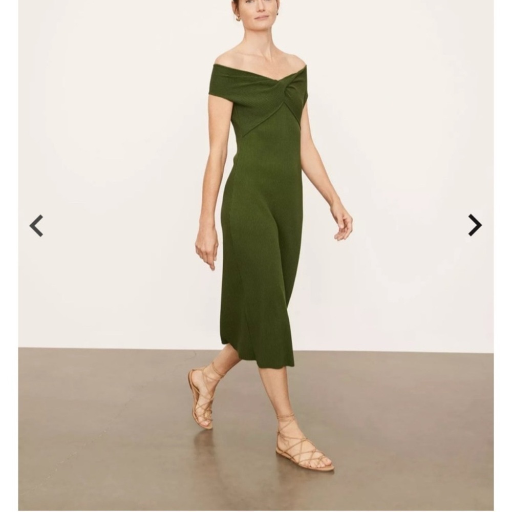 Vince Ribbed Twist Top Midi Dress Green V-Neck Cotton Blend Women’s Size S